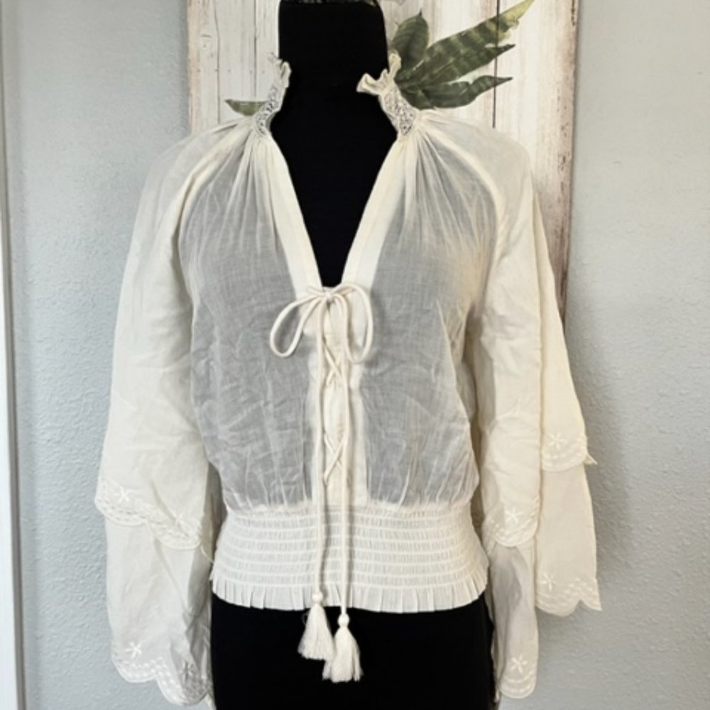 Anthropologie Maeve Boho Gypsy Pirate Peasant Flutter Sleeve Blouse